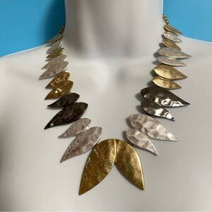 Mixed Metals Textured Teardrop Shaped Statement Necklace